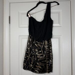 Body Central One Shoulder Sequin Mini Dress Slouchy Geometric Going Out Party M